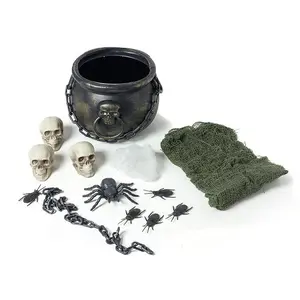 Kit de cauldrão de mesa, decoração de halloween, bruxa, caveiras pequenas, correntes de aranha, acessório de festa