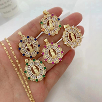 Collier pendentif médaille Saint Benoît plaqué or 18 carats, or laminé, halo en zircon cubique, bijoux religieux catholiques de protection pour femmes