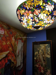 Handmade Glass Large Size Magnolia Flower Design Tiffany Style <b>Ceiling</b> Lamp with 70cm Diameter for Hotel and Home Use - Product Image 5