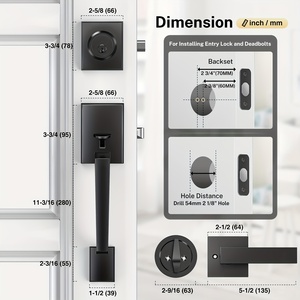 Poignée de porte extérieure noire en <span class=keywords><strong>fer</strong></span> avec levier et pêne dormant, ensemble combiné réversible pour entrée de porte. - Product Image 3