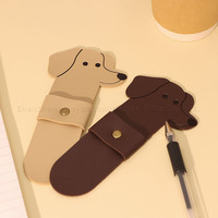 Marque-page en cuir PU en forme de chien, adorable et portable, avec étui pour stylo, idéal pour les amateurs de livres - Vente en gros