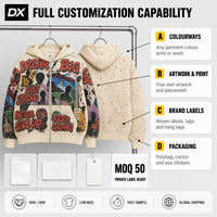 Sweat à capuche zippé intégral Custom Atelier Oatmeal 420 g/m² avec impression intégrale, motif guitare électrique effet vieilli et bulles, style streetwear, OEM ODM