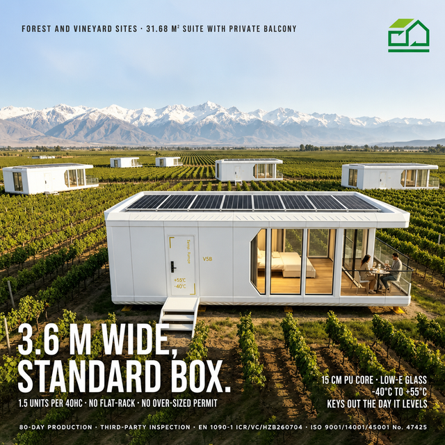 8.8m Space Capsule House with Balcony All Aluminum Prefab Modular 31.68 Sqm Suite for Forest Camp Site and Woodland Retreat