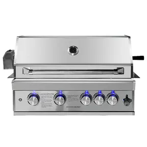 Premium SS304 Grill Multifunction Kitchen Built-in Gas Charcoal Double Use Burner BBQ Grill with Rotisserie