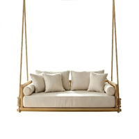 Lit suspendu d'extérieur Zlor en teck massif, style moderne et luxueux, avec coussins imperméables, mousse haute densité durable, respectueux de l'environnement, pour le jardin