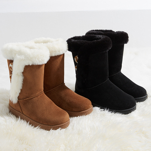 Bottes d'hiver pour femmes, bottes courtes <span class=keywords><strong>mi</strong></span>-<span class=keywords><strong>mollet</strong></span>, bottes tendance, bouton en résine artistique, bottes en <span class=keywords><strong>daim</strong></span> synthétique pour femmes - Product Image 2