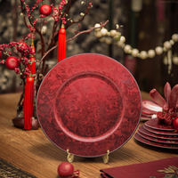 Assiette de présentation Xiangjin 13 pouces en plastique PP avec motif végétal, couleur personnalisée, sans BPA, pour mariages et événements
