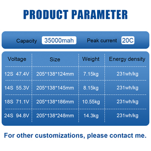 고에너지 밀도 반고체 배터리 6S 14S 35000mAh 농업용 드론 장거리 고속 충전 UAV 전원 공급 팩 - Product Image 2