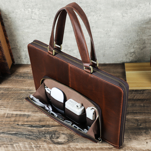 Borsa per Laptop in Vera Pelle Vintage Portatile di Grande Capacità con Tasca Personalizzabile per Viaggi d'Affari Macbook Pro 14 CF3067 - Product Image 1