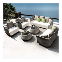 Mesa de Centro Redonda de Lujo para Patio de Resort con Cojín Blanco Grueso, Sofá Exterior OEM, Dimensiones