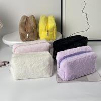 Tas Kosmetik Wanita Murah Warna Pink, Bahan Plush Lucu, Tebal, dan Lembut, untuk Penyimpanan Makeup, Tas Makeup Travel, Dompet Koin