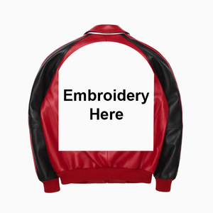 Chaqueta Bomber de Cuero Genuino Rojo para Hombre, con Cuello Alto, Bordado y Cierre de un Solo Botón, para Invierno - Product Image 4