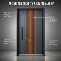 Porte d'entrée pivotante de luxe en aluminium moulé, sculptée en 3D, avec serrure intelligente pour projet de villa à Dubaï