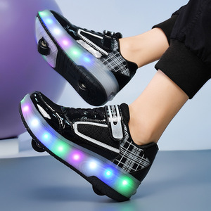 Flashing Roller Shoes For Kids With Two Wheels Mesh Material Light Up Sneakers Outdoor Sport Wear - Product Image 4