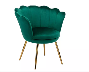 Chaise <span class=keywords><strong>de</strong></span> salle à manger en <span class=keywords><strong>velours</strong></span> <span class=keywords><strong>vert</strong></span> émeraude avec dossier en forme <span class=keywords><strong>de</strong></span> coquillage et base dorée luxueuse pour hôtel - Product Image 2
