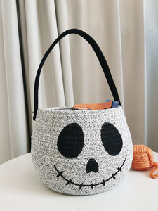 Cesto portátil de lona tejida con cuerda de algodón para dulces de <span class=keywords><strong>Halloween</strong></span>, ideal para fiestas de truco o trato, estilo romántico/retro/anime - Product Image 2