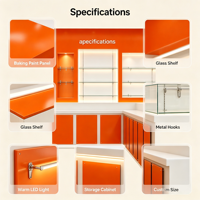 Meuble de présentation mobile personnalisé orange et blanc pour boutique, comptoir de service multi-niveaux avec vitrine d'accessoires muraux et grand rangement