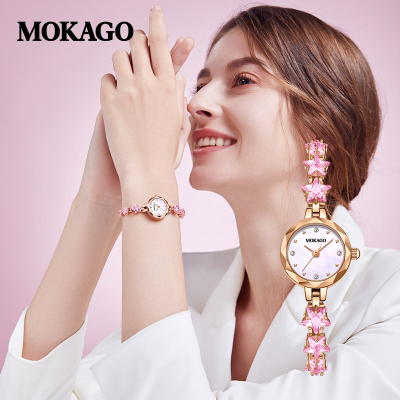 高級腕時計ジオモナコ 2212M ミラージュ ピンク クオーツ Mokago Waterproof Rose Pink Quartz Watch For Women
