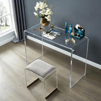 Ensemble de table de maquillage et de coiffeuse moderne en acrylique transparent avec tabouret de coiffeuse de taille personnalisable, mobilier de chambre minimaliste