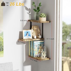 Étagère d'angle murale à 3 niveaux, étagères flottantes en bois rustique pour chambre à coucher, salon, salle de bain, cuisine, bureau et plus encore - Product Image 3