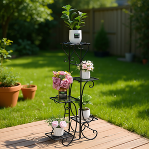 Soporte de Metal Negro de 5 Niveles para Plantas, Diseño Cuadrado, para Interiores y Exteriores, Exhibidor de Macetas, Estilo Vintage - Product Image 2