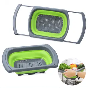 Accessoires de cuisine poignée extensible en plastique légumes fruits panier pliable <span class=keywords><strong>passoire</strong></span> en <span class=keywords><strong>silicone</strong></span> <span class=keywords><strong>passoire</strong></span> pliable - Product Image 1