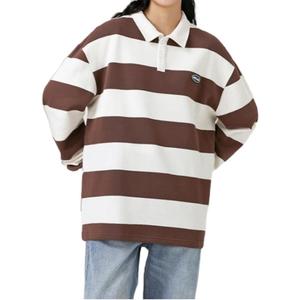 All Custom Made 260g Japanese Striped Lapel Short Sleeve Men's Spring Summer Loose for Collar Top Shoulder Drop Knitted Print - Product Image 5