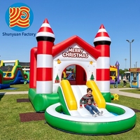 Château Gonflable de Noël Facile à Installer, Maison de Rebond Gonflable avec Toboggan pour Location Commerciale, Jeu Gonflable
