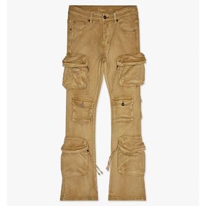 تصنيع المعدات الأصلية بنطلون رجالي وبنطلون مخصص عالي الخصر نحيف قطن متعدد الجيوب سراويل جينز كاكي للرجال مغسولة جينز مضيئة مكدسة - Product Image 1