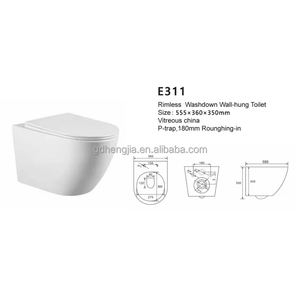 Prix de gros <span class=keywords><strong>toilette</strong></span> P-trap salle de bain mural sans rebord couverture de siège souple ingénierie blanc en céramique <span class=keywords><strong>toilette</strong></span> tenture murale <span class=keywords><strong>toilette</strong></span> - Product Image 2