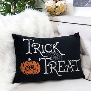 Cojín Lumbar de Halloween con Bordado de Trick or Treat, Cojín Negro, Decoración de Halloween, Disfraces, Juguetes, Regalos, Decoración de Halloween - Product Image 1