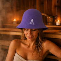 Chapeau de sauna en feutre de laine violet à logo brodé personnalisé, forme cloche, à large bord évasé, protection thermique pour spa et hammam