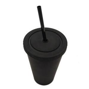 Vasos de plástico <span class=keywords><strong>mate</strong></span> de doble pared, vasos negros con tapas y pajitas, sin BPA, 16oz - Product Image 3