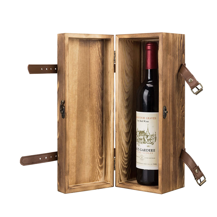 Винтажная деревянная Подарочная коробка для вина с ремешком из искусственной кожи