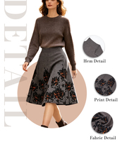 Jupe trapèze mi-longue taille haute décontractée en mélange de laine tricotée respirante à imprimé floral vintage français