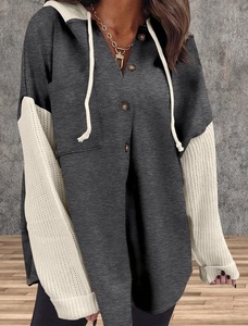 เสื้อกันหนาวมีฮู้ดสำหรับผู้หญิงเสื้อโค้ทฤดูใบไม้ร่วงแบบลำลองสีต่อกัน - Product Image 2