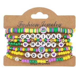 Ensemble de bracelets de fête perlés en <span class=keywords><strong>poterie</strong></span> douce de Style bohème Happy Mardi Gras pour femmes Bracelets perlés initiaux pour Bracelets perlés - Product Image 5