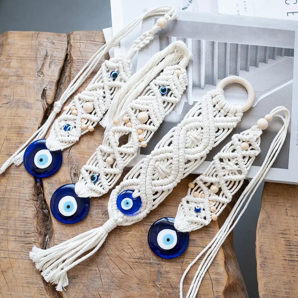 Marfim Macramé Parede Pendurado Boho Decoração Anel De Madeira Tapeçaria Evil Eye para Quarto Iiving Quarto Casamento Escritório