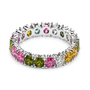 Bague multi-tourmalines serties en argent sterling 925 plaqué rhodium, bijoux de luxe - Product Image 3
