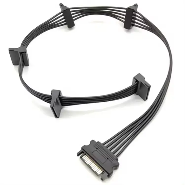 Hot Sale SATA 15Pin Male 1 to 5 SATA 15Pin Female Hard Drive Splitter Cable Cord 60CM in stock