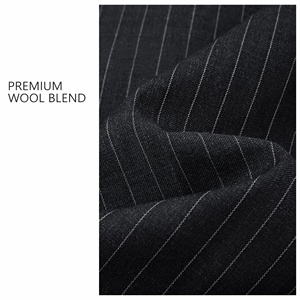 Abito da Uomo su Misura Nero a Righe Sottili |   Smoking da Sposo in Misto Lana Premium a 2 Pezzi |   Abbigliamento Formale Slim Fit per Affari - Product Image 5