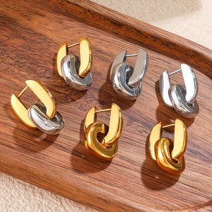 Pendientes de Aro Geométricos de Acero Inoxidable con Baño de Oro de 18K para Uso Diario Femenino - Product Image 1