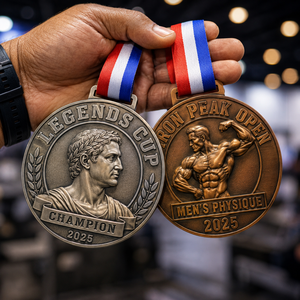 Medallas personalizadas <span class=keywords><strong>de</strong></span> aleación <span class=keywords><strong>de</strong></span> zinc 3D en oro y plata para culturismo, medallas <span class=keywords><strong>de</strong></span> premio Pro Elite Iron Legacy para campeones generales con cinta impresa - Product Image 2