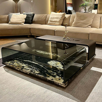 Furnistyle Table à thé de luxe en ébène noir de style italien Table basse carrée contemporaine haut de gamme Meubles de maison modernes en métal