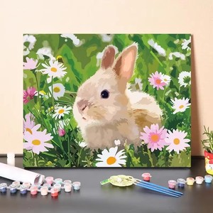 ชุดระบายสีตามตัวเลขแบบพรีเมียม ลายกระต่ายน่ารักในทุ่งเดซี่ ภาพศิลปะบนผ้าใบ ใช้งานง่ายสำหรับผู้ใหญ่และเด็กมือใหม่ - Product Image 2