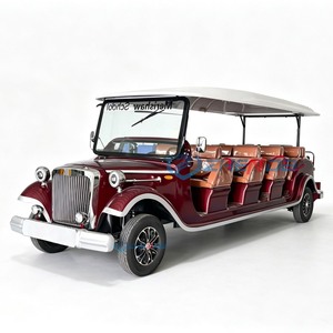 Voiture électrique classique vintage 14 places marron avec toit blanc et sièges en cuir - Product Image 1