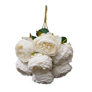 Bouquet de fleurs artificielles en soie Yixuan, 7 têtes de roses en raphia torréfié, décoration de mariage, fait main - Product Image 5