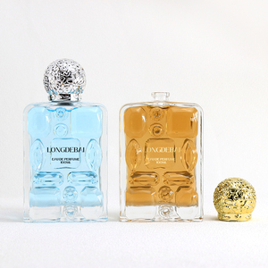 Botella de perfume de vidrio transparente rectangular con diseño acanalado único, vacía, con atomizador, de 30ml, 50ml, 100ml, con tapa. - Product Image 4