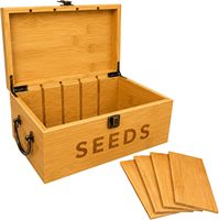 Caja de Almacenamiento de Semillas de Bambú, Organizador de Semillas de Jardín con Divisores Extraíbles, Asa de Metal y Cierre para Guardar Paquetes de Semillas