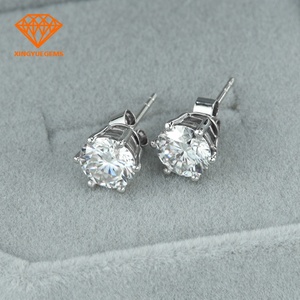 Bijoux en or blanc 14k/18k, forme ronde, pierre précieuse moissanite, boucles d'oreilles - Product Image 3